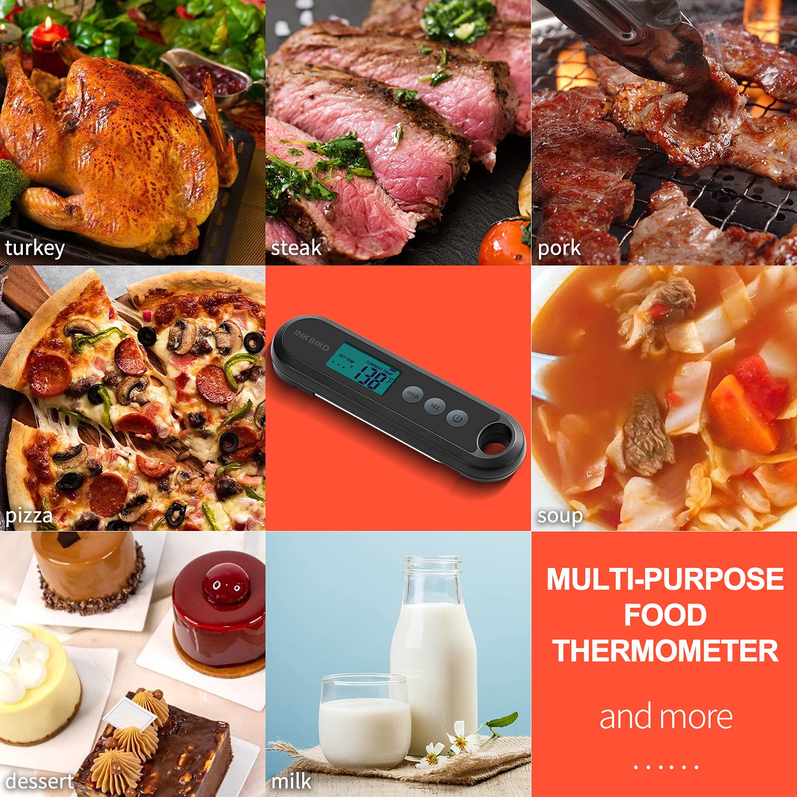 Inkbird Instant Read Meat Thermometer, Rechargeable Instant Read Food Thermometer, Cooking Thermometer With Calibration, Magnet,